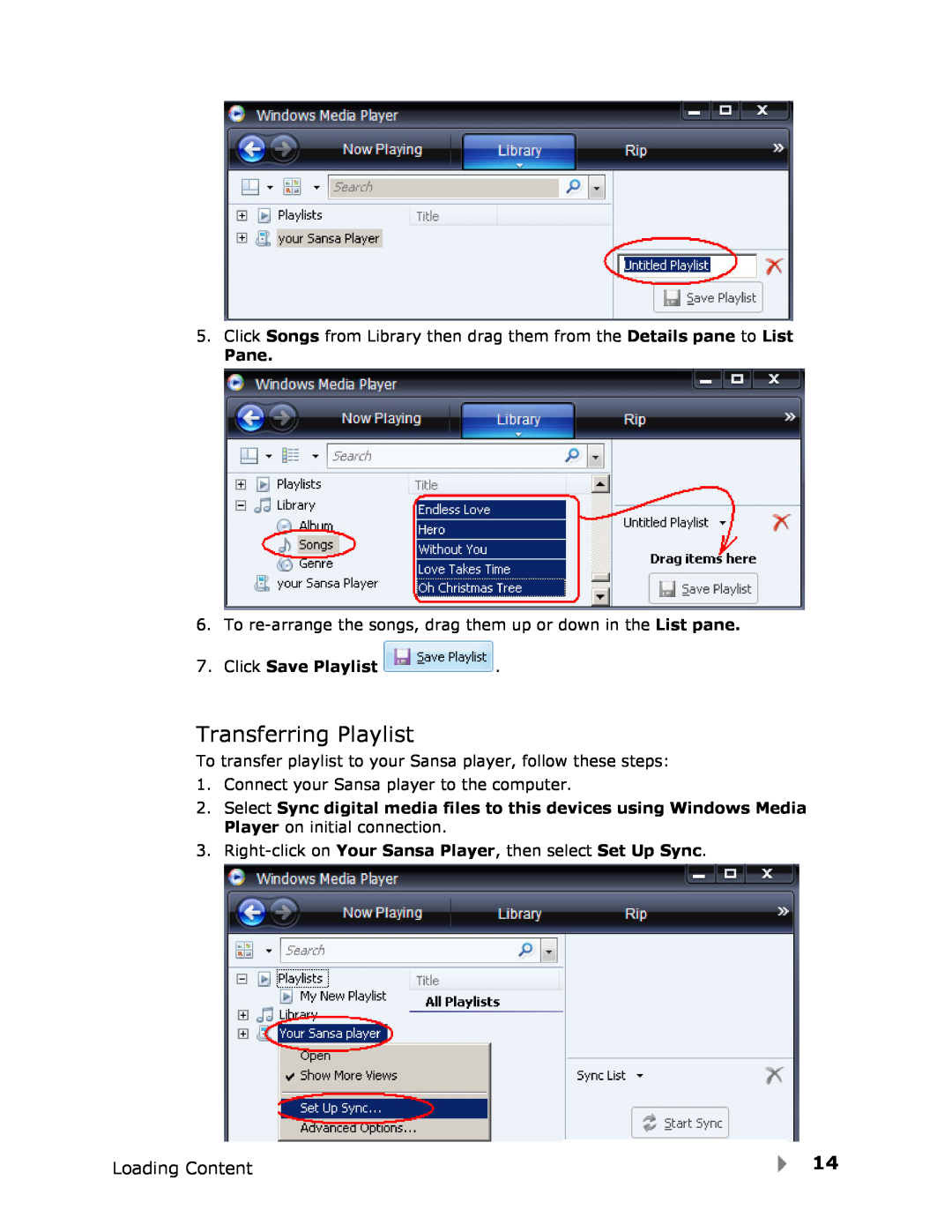 SanDisk View user manual Transferring Playlist, Pane, Click Save Playlist 