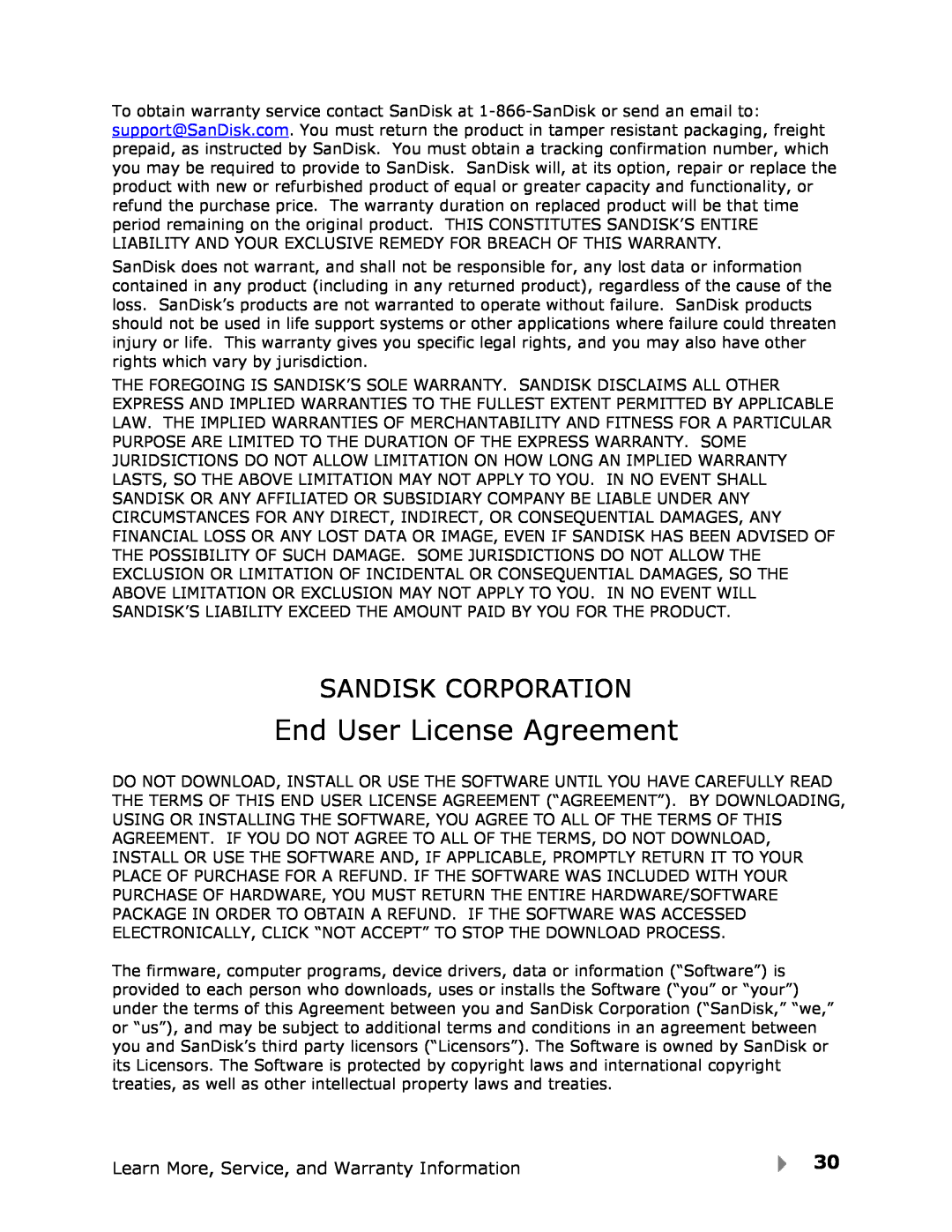 SanDisk View user manual End User License Agreement, Sandisk Corporation 