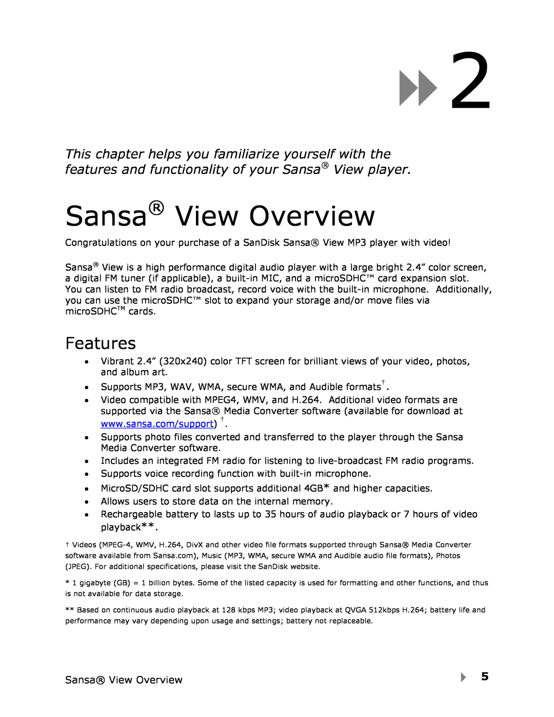 SanDisk user manual Sansa View Overview, Features 