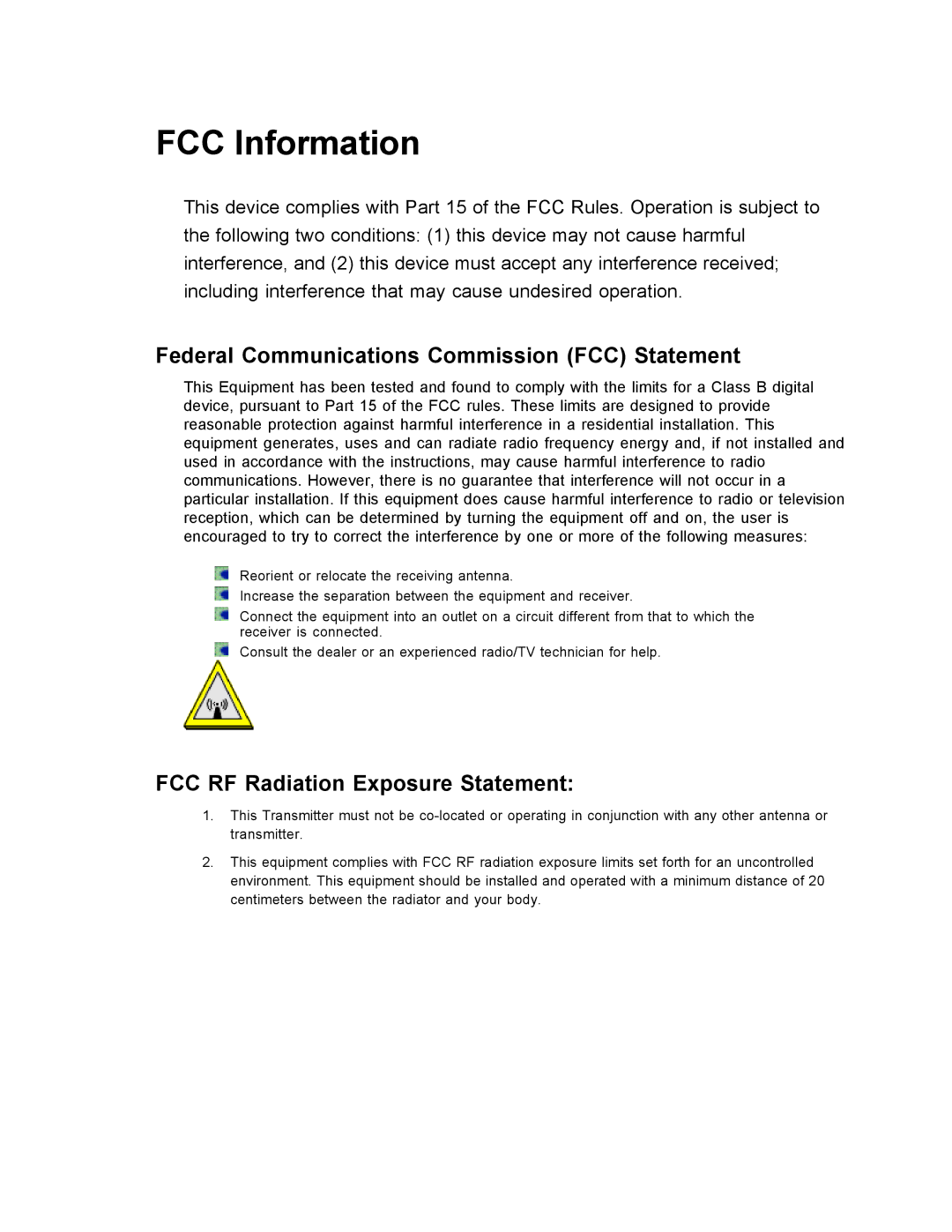 SanDisk Wireless LAN Card manual FCC Information, Federal Communications Commission FCC Statement 