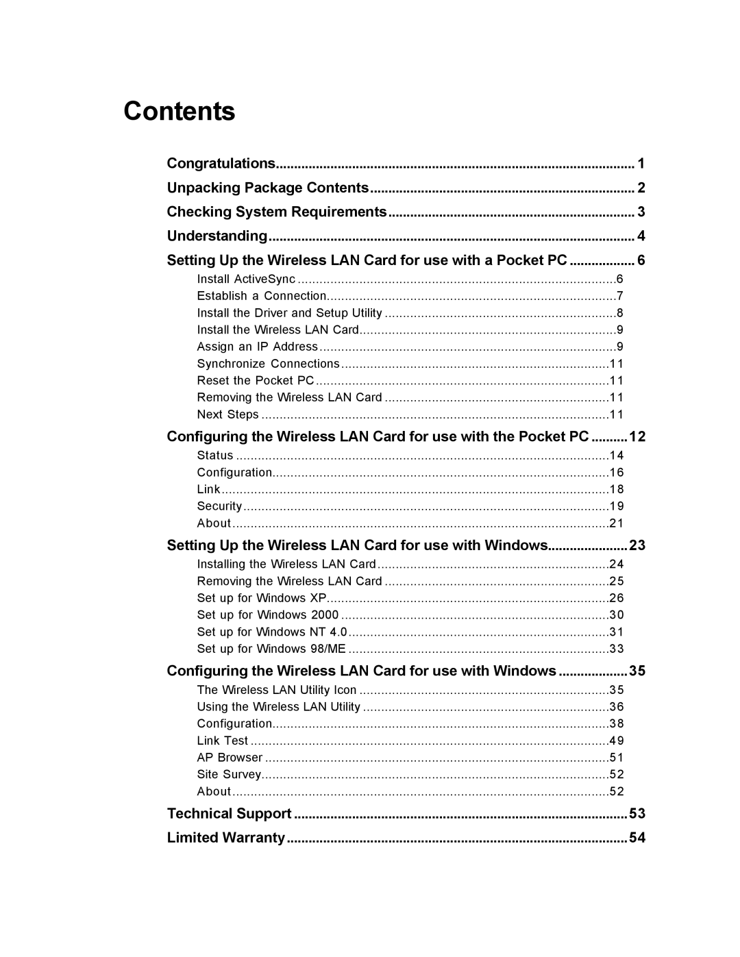 SanDisk Wireless LAN Card manual Contents 