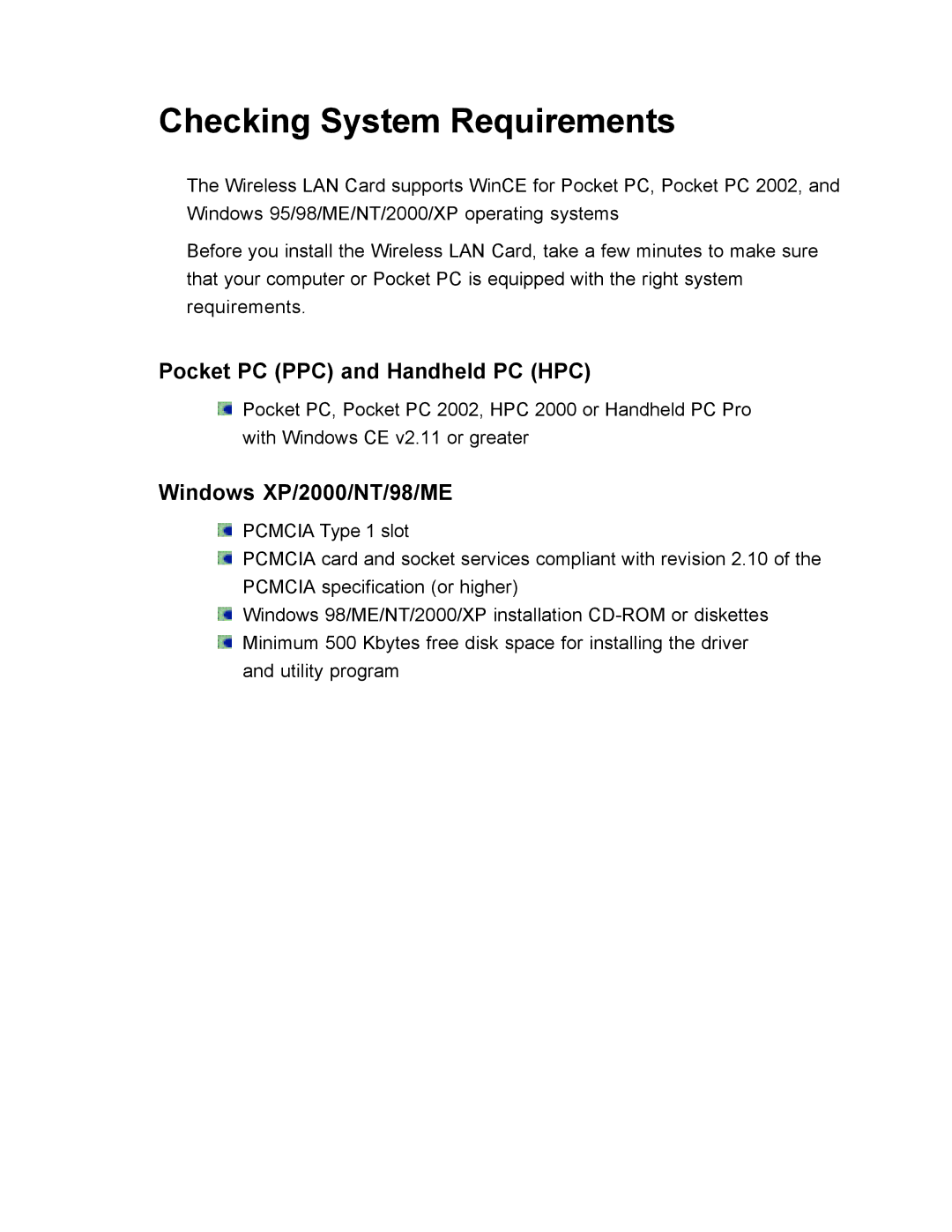 SanDisk Wireless LAN Card manual Checking System Requirements, Pocket PC PPC and Handheld PC HPC, Windows XP/2000/NT/98/ME 