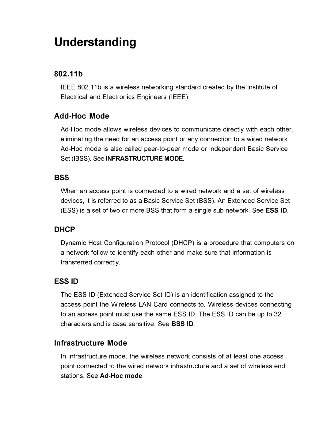 SanDisk Wireless LAN Card manual Understanding, 802.11b, Add-Hoc Mode, Infrastructure Mode 