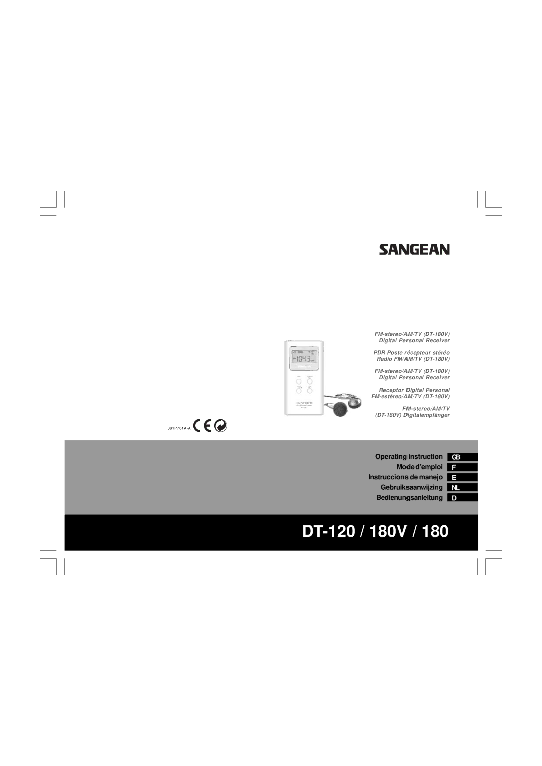 Sangean Electronics manual DT-120 / 180V 