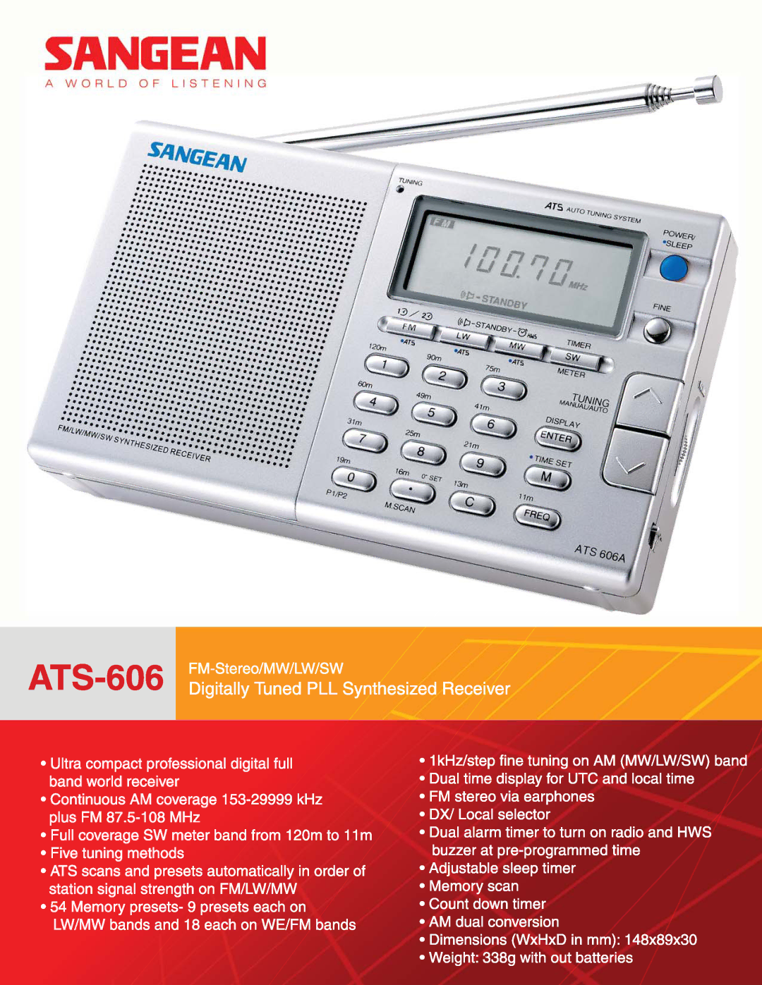 Sangean Electronics ATS-606 manual 