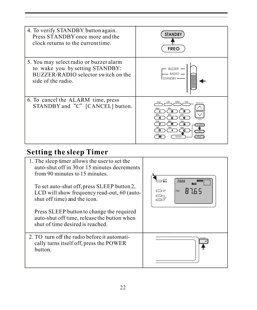 Sangean Electronics ATS-808A manual Setting the sleep Timer 