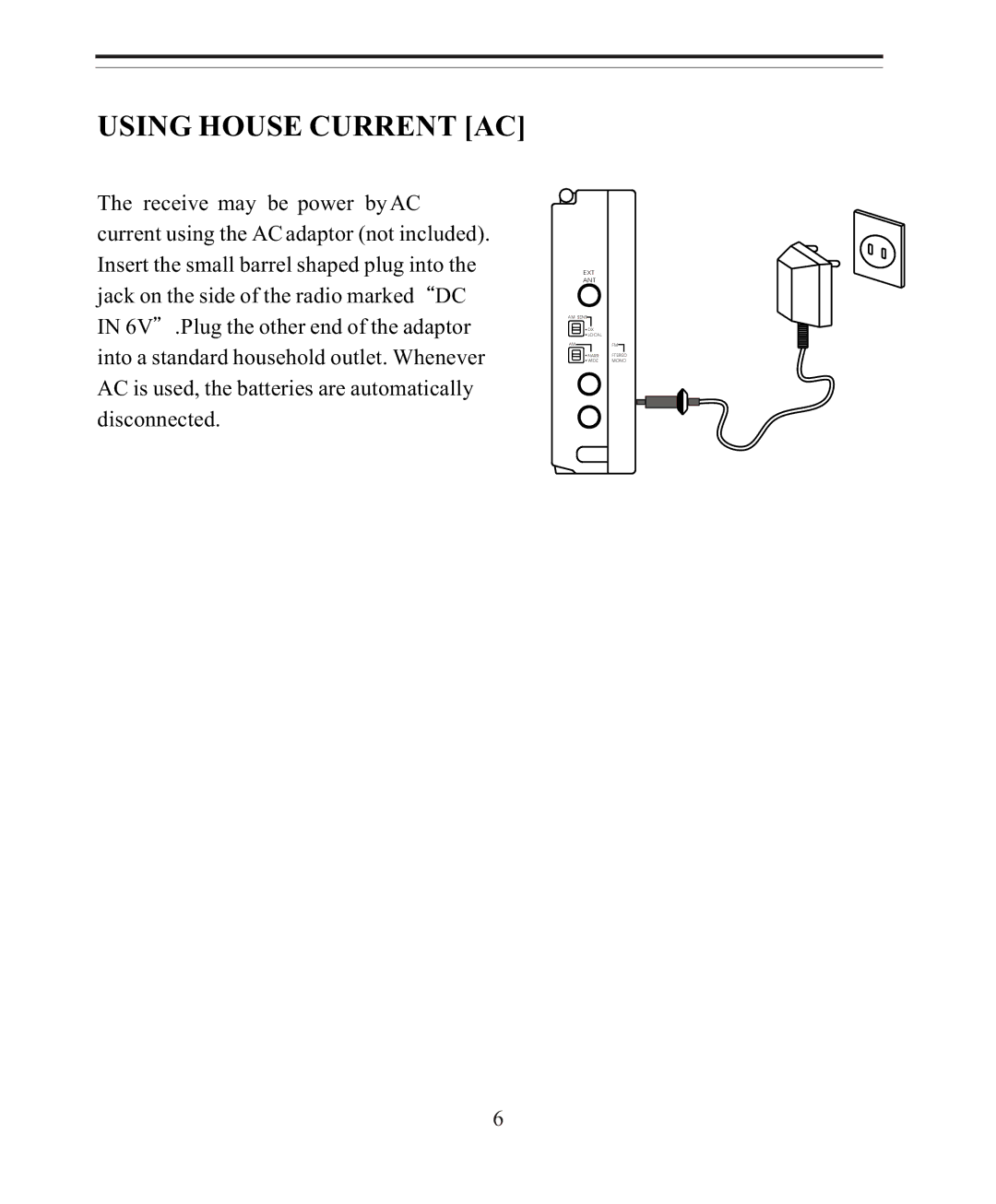 Sangean Electronics ATS-808A manual Using House Current AC 