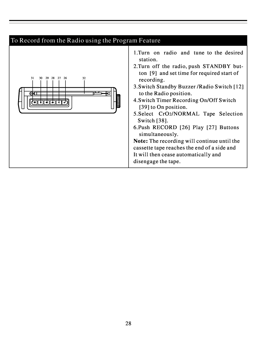 Sangean Electronics ATS-818ACS manual To Record from the Radio using the Program Feature 
