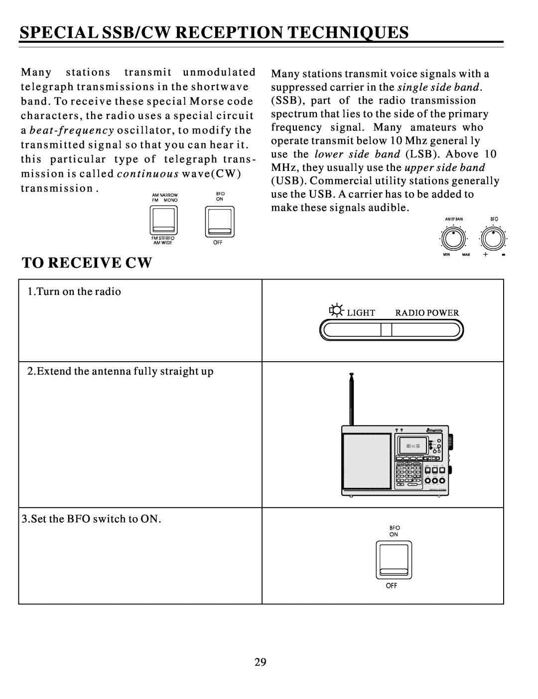 Sangean Electronics ATS-818ACS manual Special Ssb/Cw Reception Techniques, To Receive Cw 