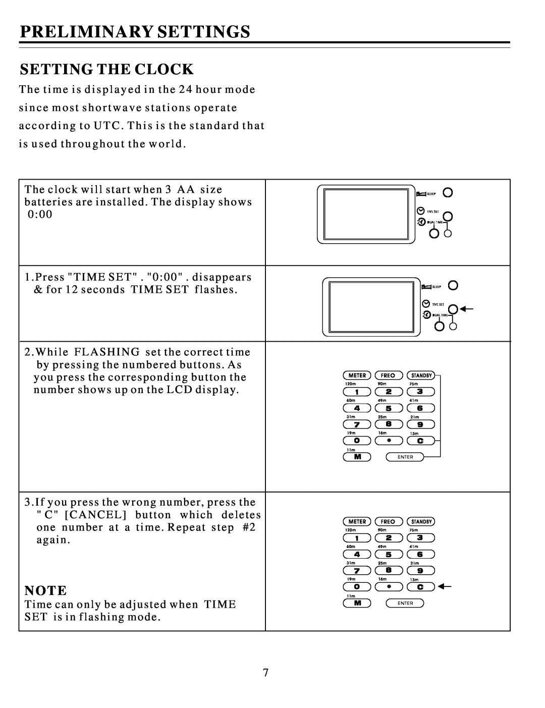 Sangean Electronics ATS-818ACS manual Preliminary Settings, Setting The Clock, N O T E 