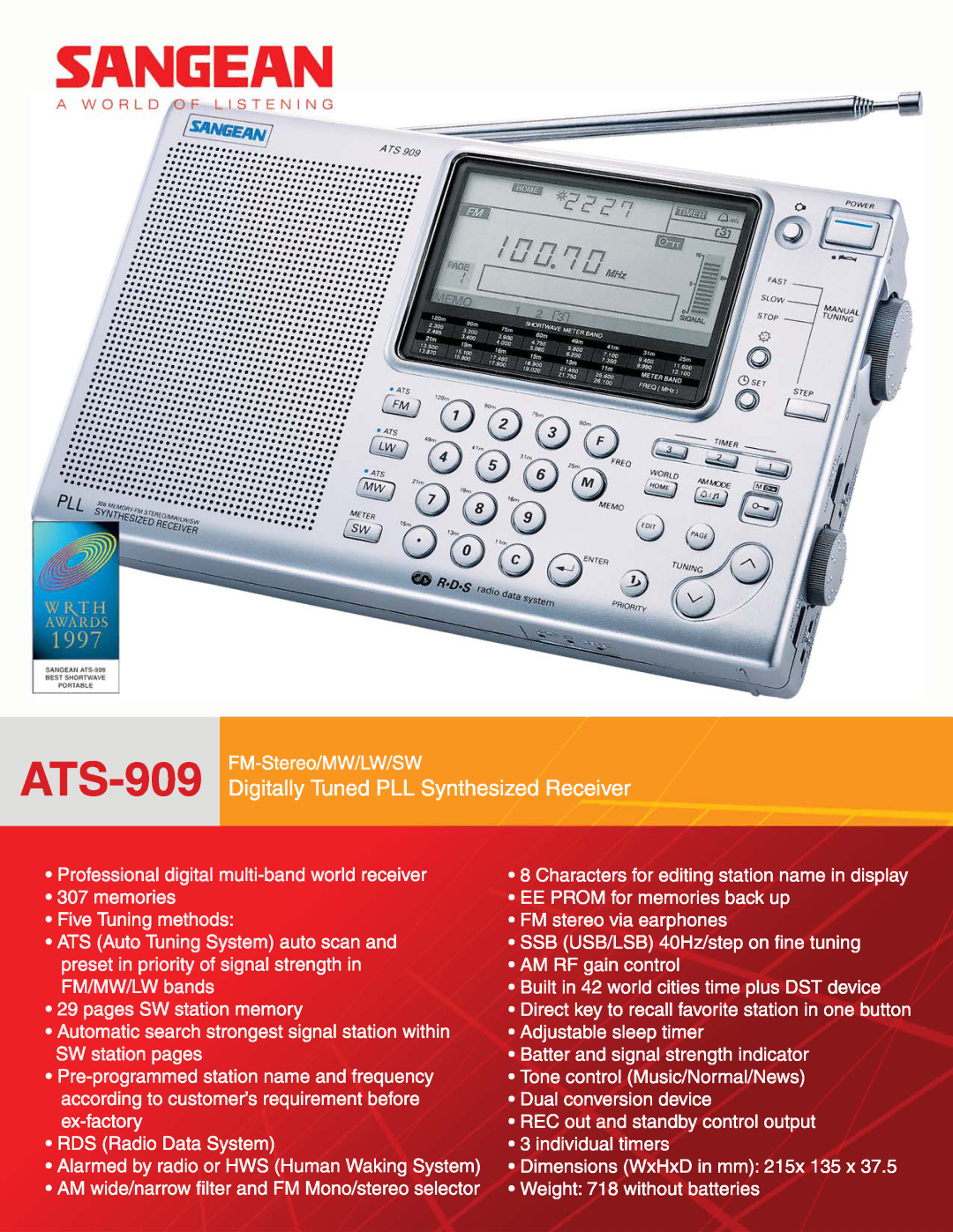 Sangean Electronics ATS909 manual 