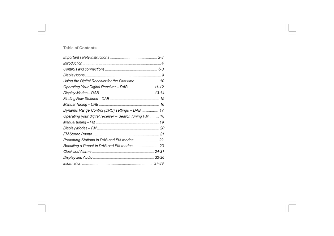 Sangean Electronics DCR-200 manual Table of Contents 