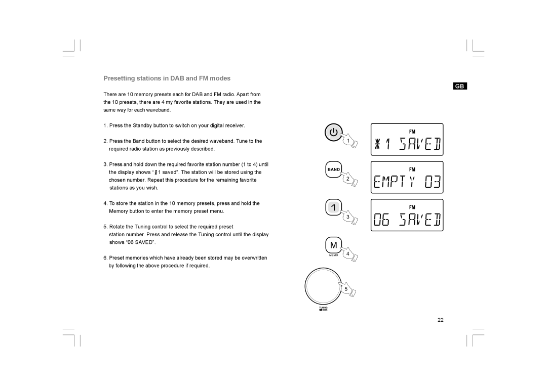 Sangean Electronics DCR-200 manual Presetting stations in DAB and FM modes 