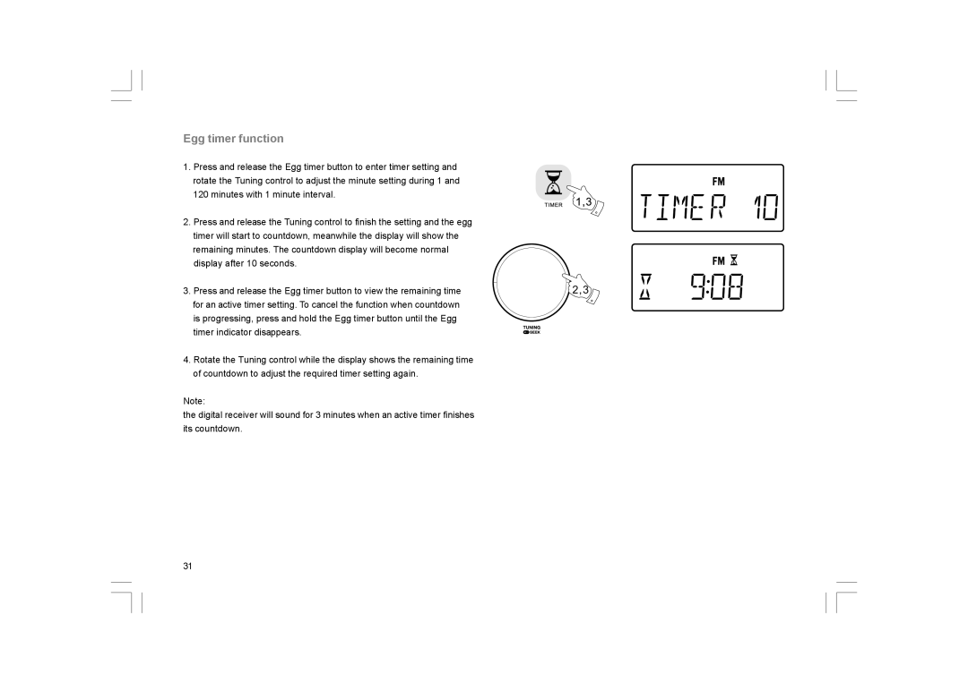 Sangean Electronics DCR-200 manual Egg timer function 