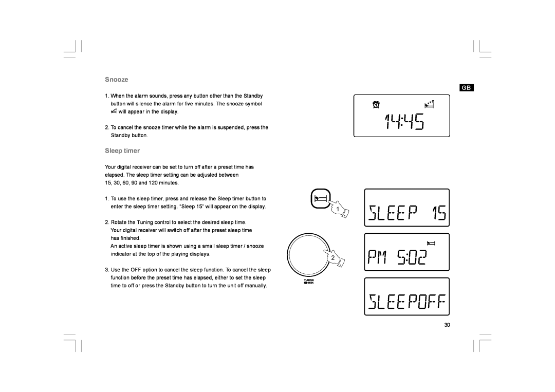 Sangean Electronics DCR-200 manual Snooze, Sleep timer 