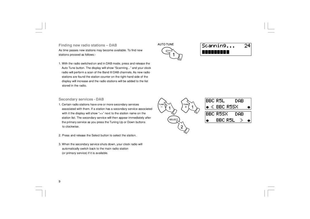 Sangean Electronics DDR-31+ manual Finding new radio stations DAB, Secondary services DAB 