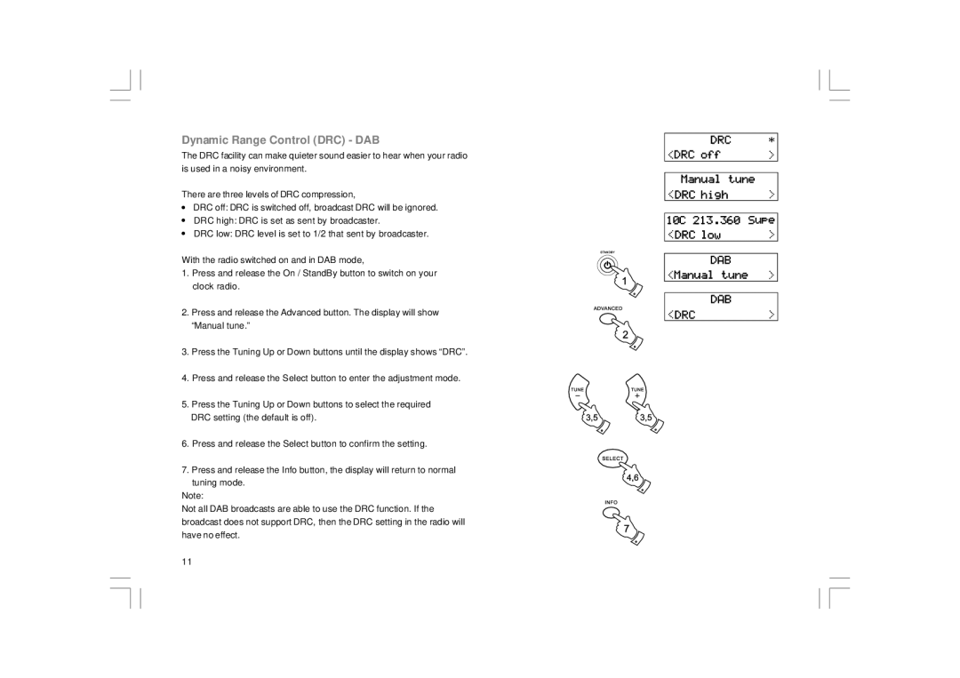 Sangean Electronics DDR-31+ manual Dynamic Range Control DRC DAB 