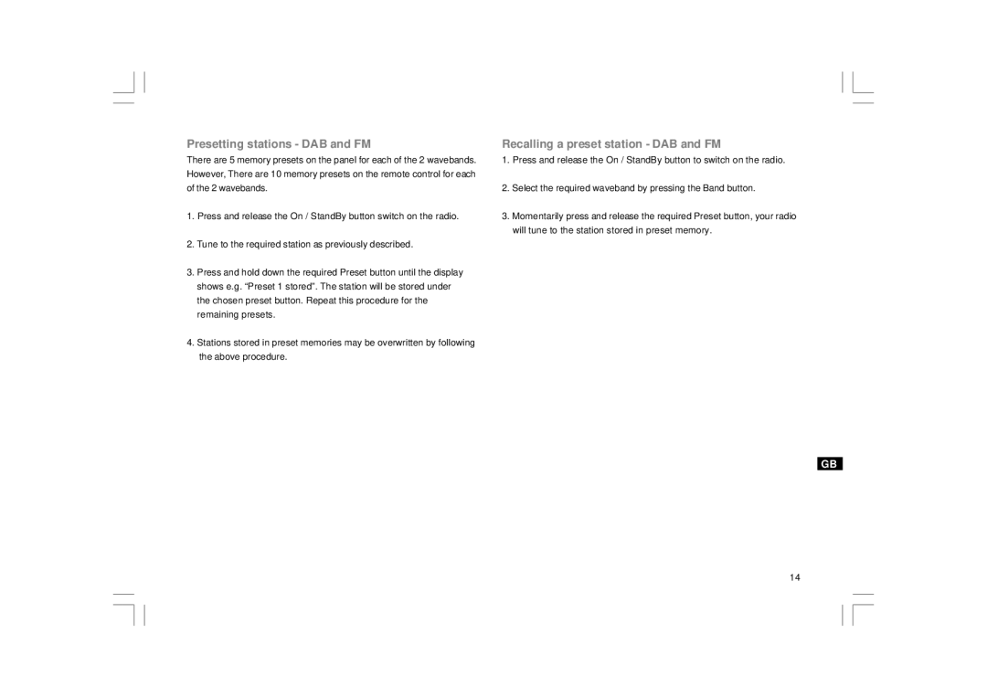 Sangean Electronics DDR-31+ manual Presetting stations DAB and FM, Recalling a preset station DAB and FM 