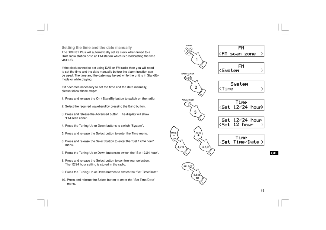 Sangean Electronics DDR-31+ Setting the time and the date manually 