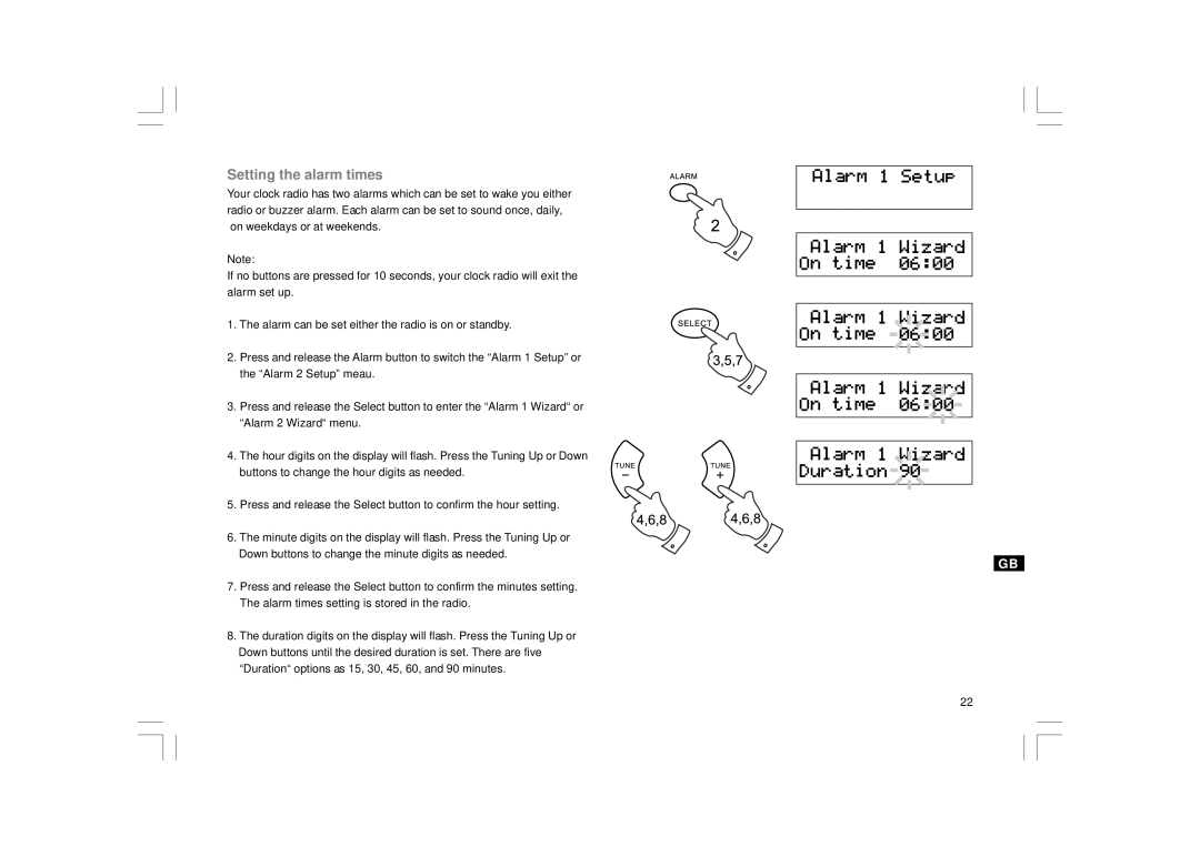 Sangean Electronics DDR-31+ manual Setting the alarm times 