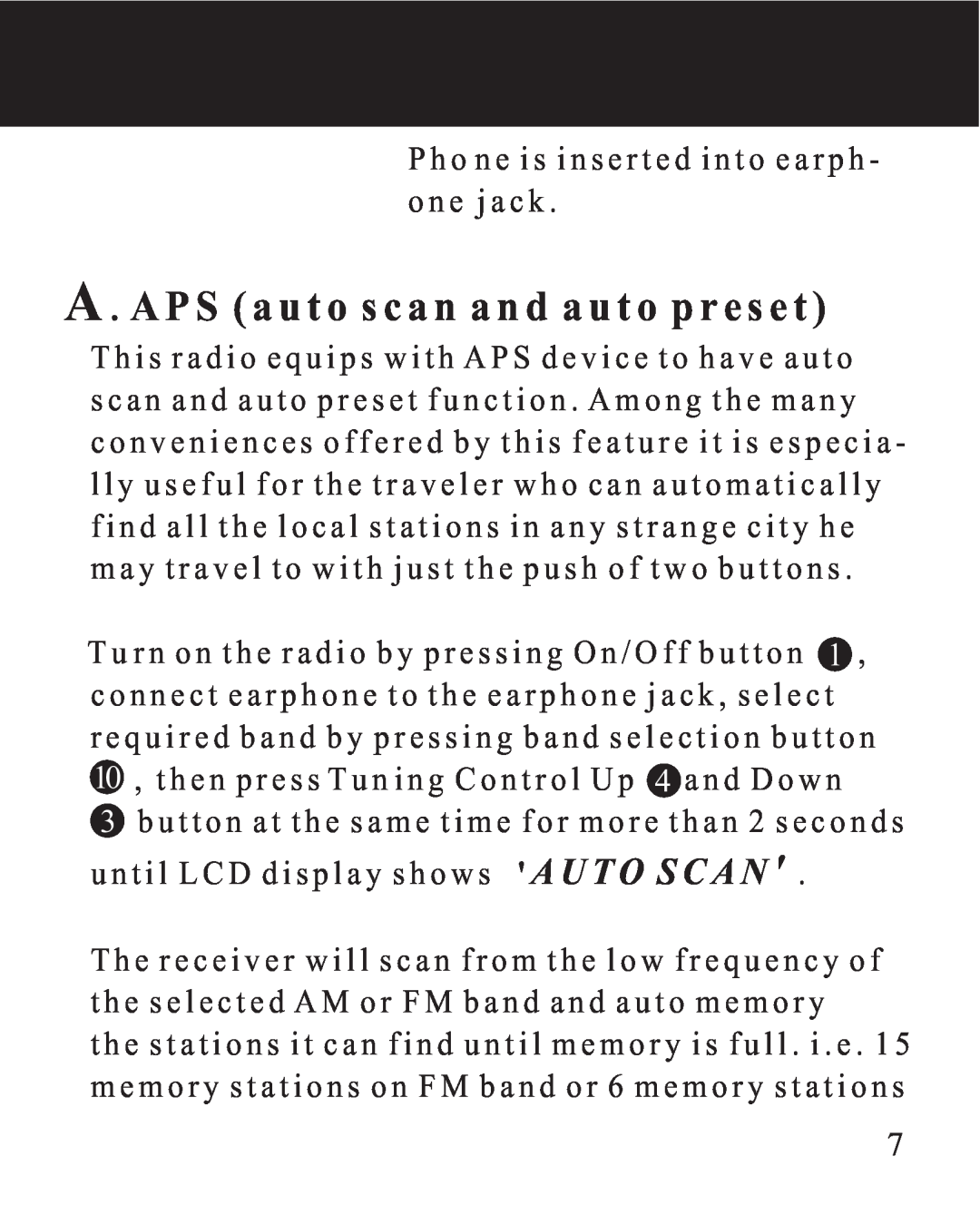 Sangean Electronics DT-110 manual A . A P S a u t o s c a n a n d a u t o p r e s e t 