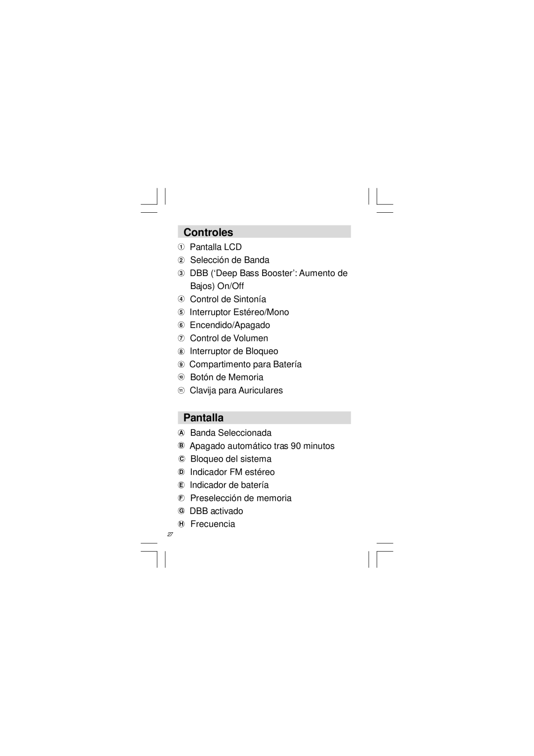 Sangean Electronics DT-120 manual Controles, Pantalla 