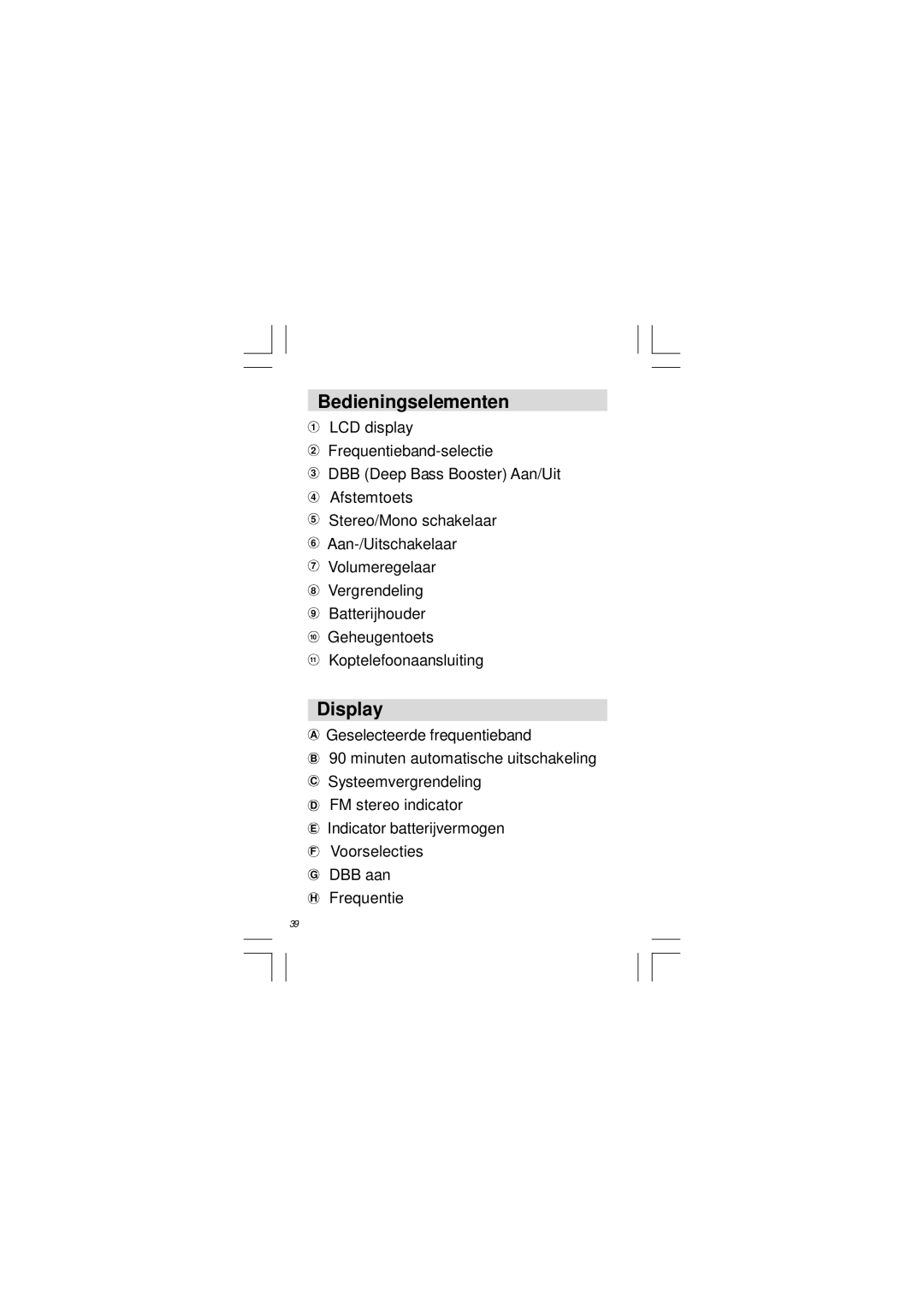 Sangean Electronics DT-120 manual Bedieningselementen, Display 