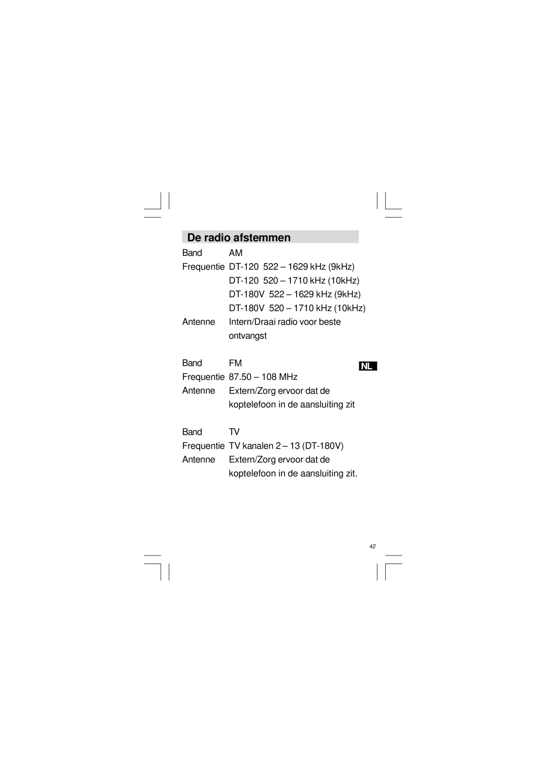 Sangean Electronics DT-120 manual De radio afstemmen 