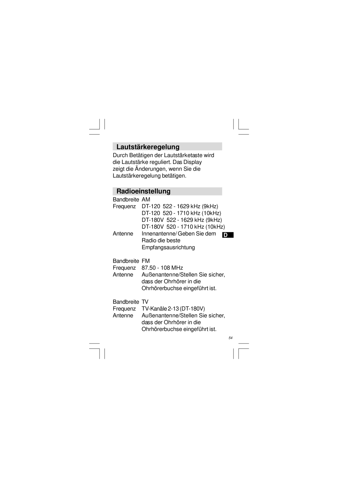 Sangean Electronics DT-120 manual Lautstärkeregelung, Radioeinstellung 