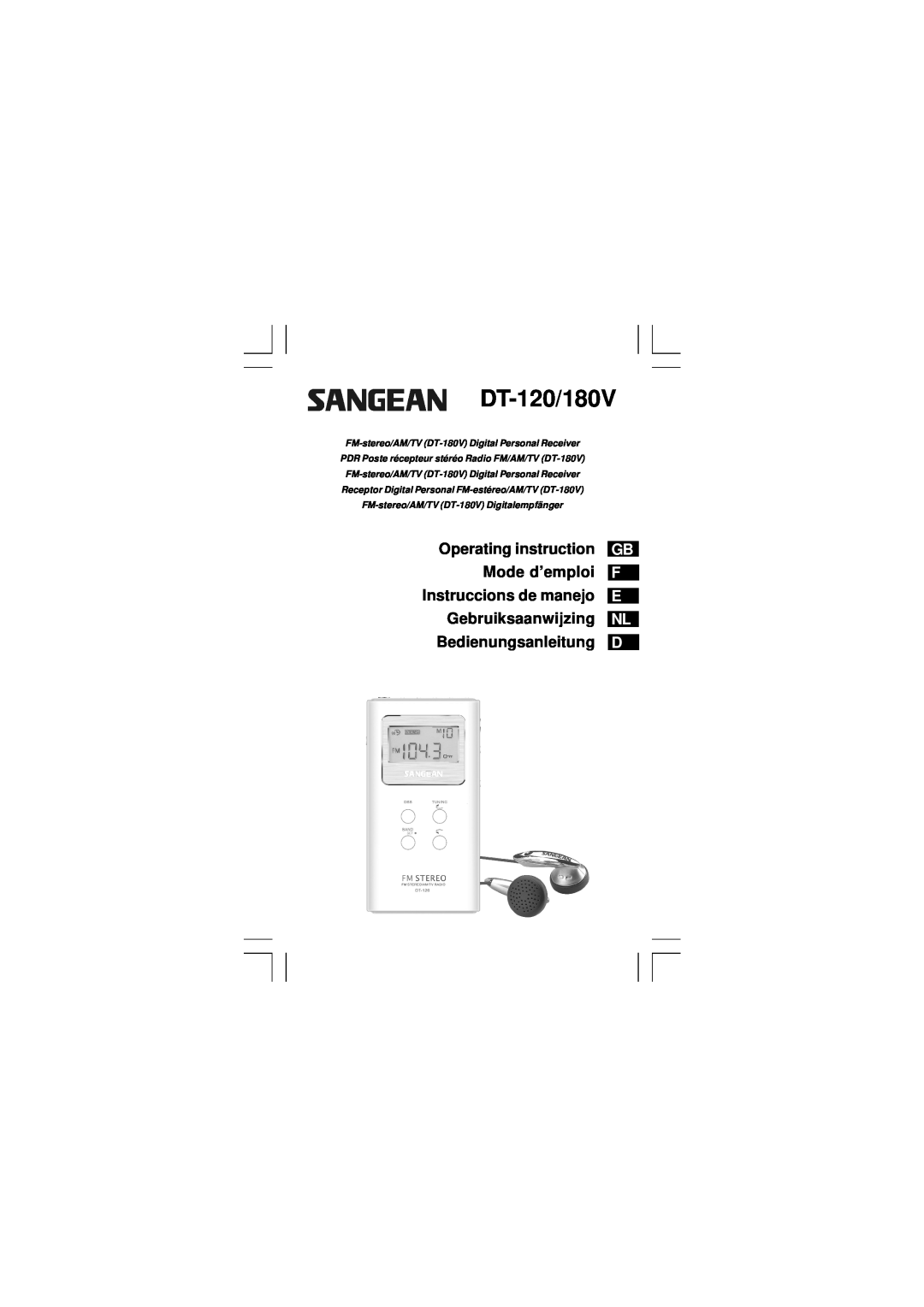 Sangean Electronics manual Gb F E Nl D, DT-120/180V 