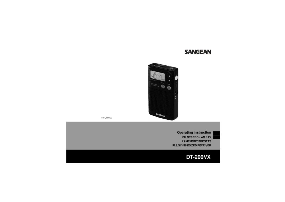 Sangean Electronics DT-200VX manual Operating instruction 