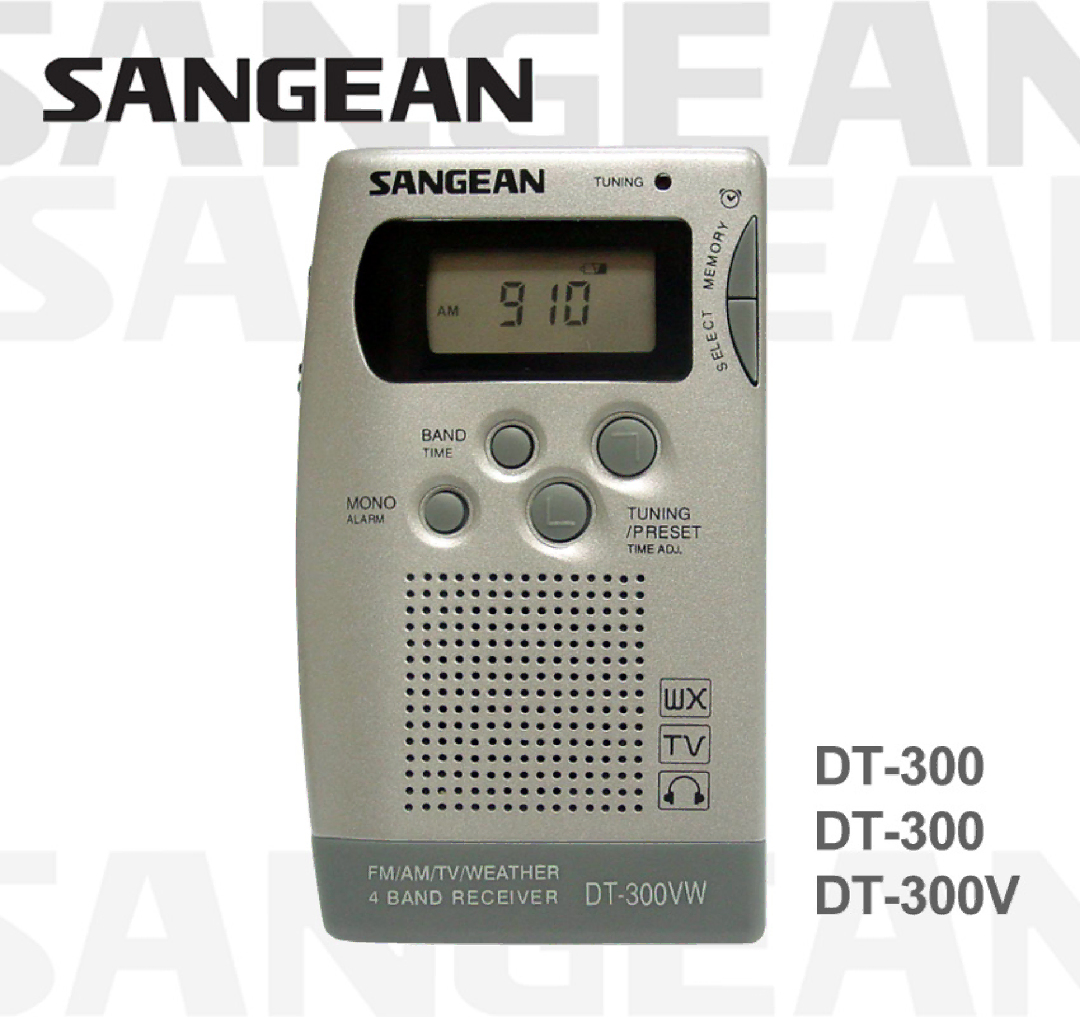 Sangean Electronics DT-300V, FM/AM/TV/WEATHER 4 Band Reviever manual 