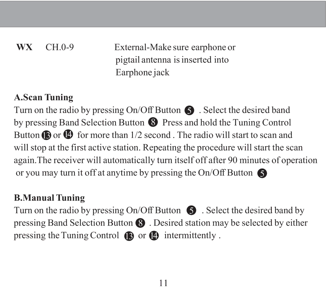 Sangean Electronics FM/AM/TV/WEATHER 4 Band Reviever, DT-300V manual Scan Tuning, Manual Tuning 