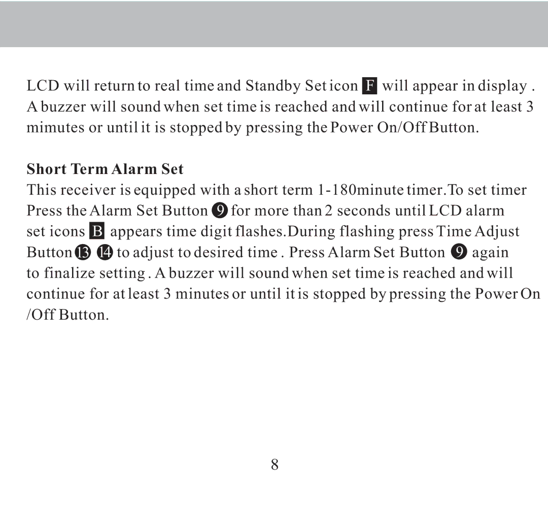 Sangean Electronics DT-300/DT-300V manual Short Term Alarm Set 