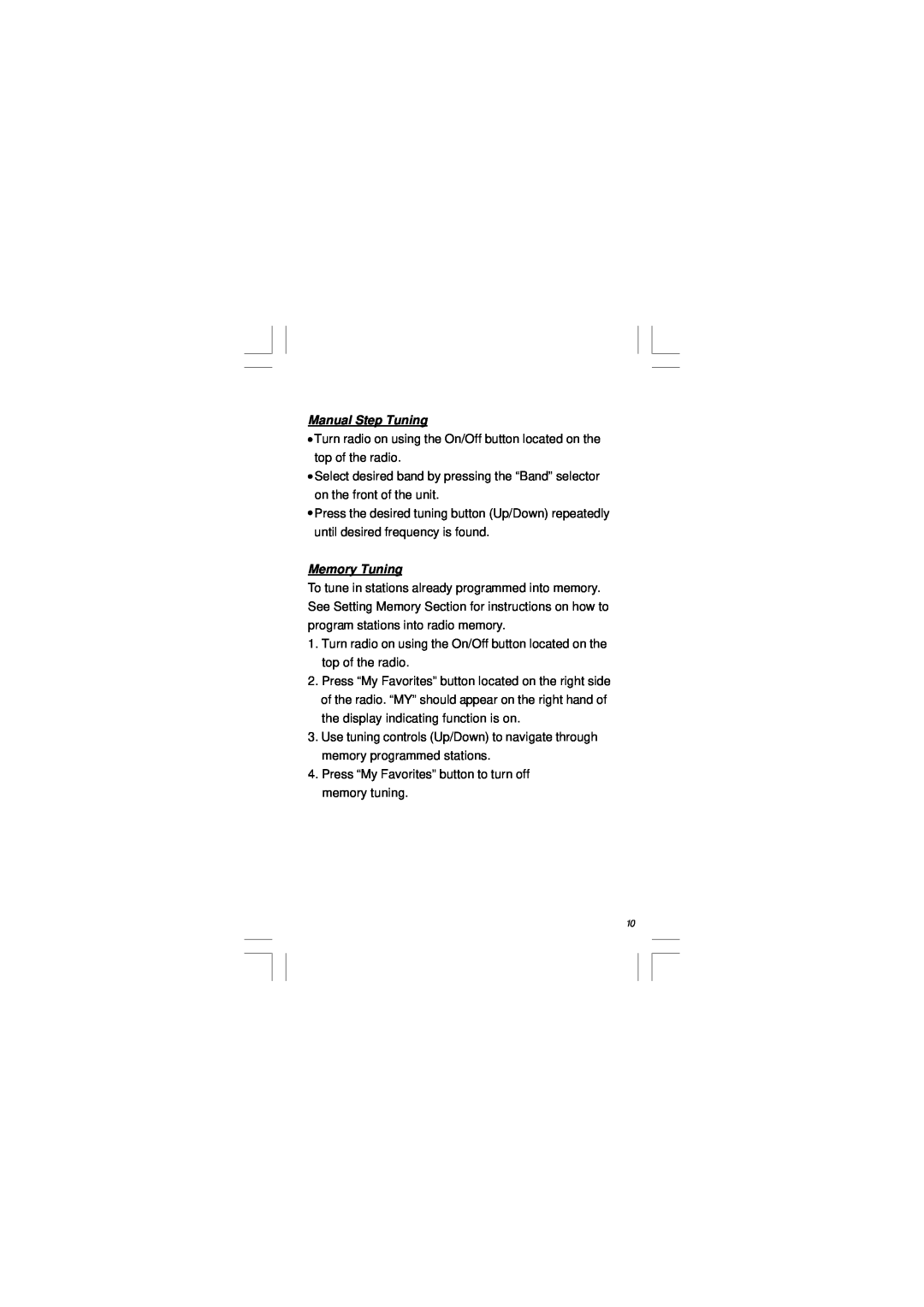 Sangean Electronics DT400W manual Manual Step Tuning, Memory Tuning 