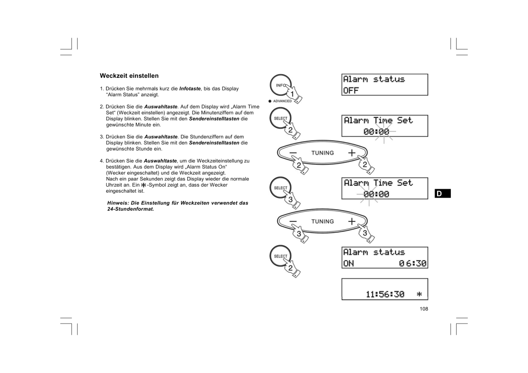 Sangean Electronics FM RDS/DAB digital clock radio, DCR-9/DCR-209 manual Weckzeit einstellen 