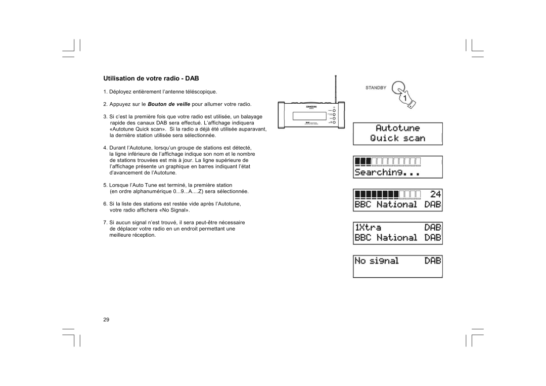 Sangean Electronics DCR-9/DCR-209, FM RDS/DAB digital clock radio manual Utilisation de votre radio DAB 