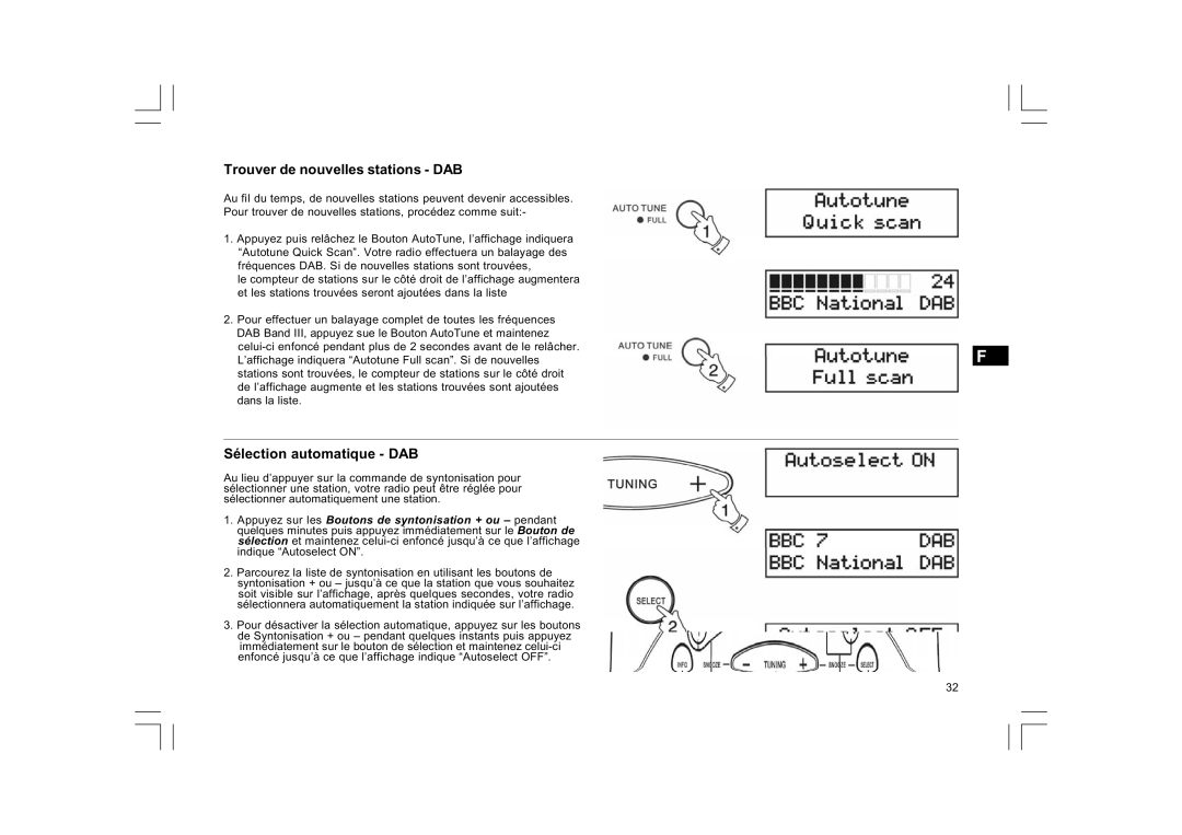 Sangean Electronics FM RDS/DAB digital clock radio manual Trouver de nouvelles stations DAB, Sélection automatique DAB 