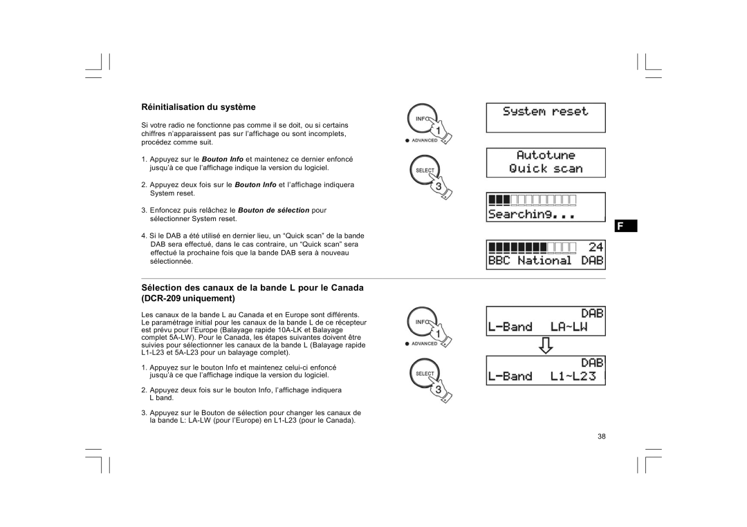 Sangean Electronics FM RDS/DAB digital clock radio, DCR-9/DCR-209 manual Réinitialisation du système 