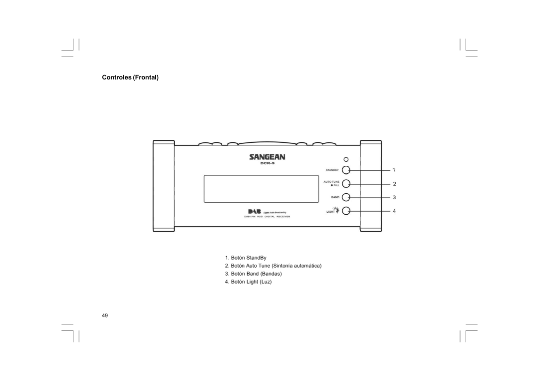 Sangean Electronics DCR-9/DCR-209, FM RDS/DAB digital clock radio manual Controles Frontal 