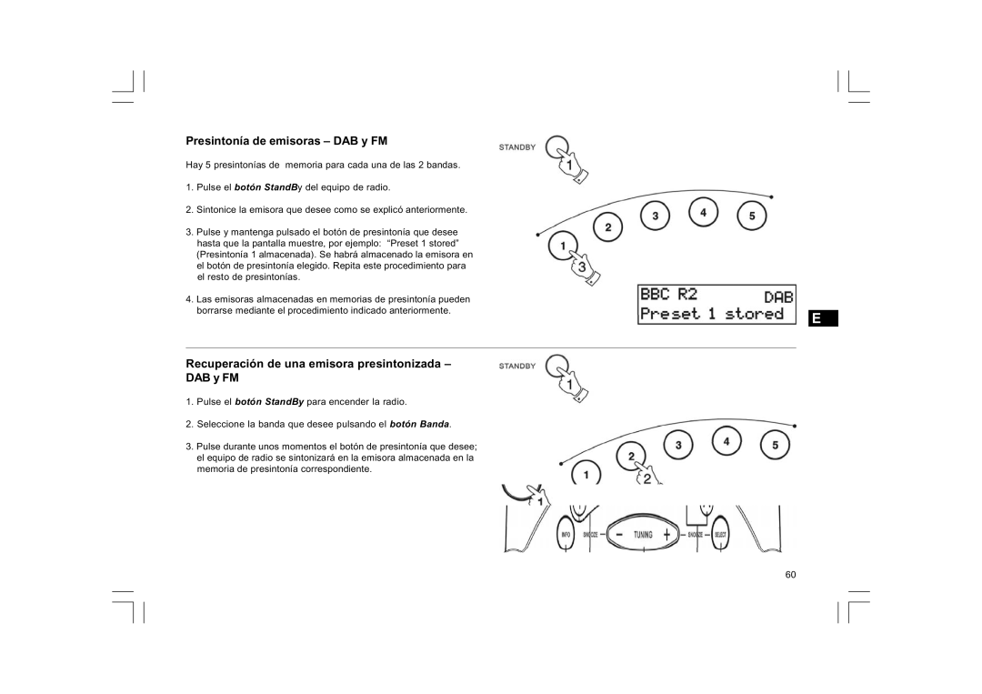 Sangean Electronics FM RDS/DAB digital clock radio, DCR-9/DCR-209 manual Presintonía de emisoras DAB y FM 