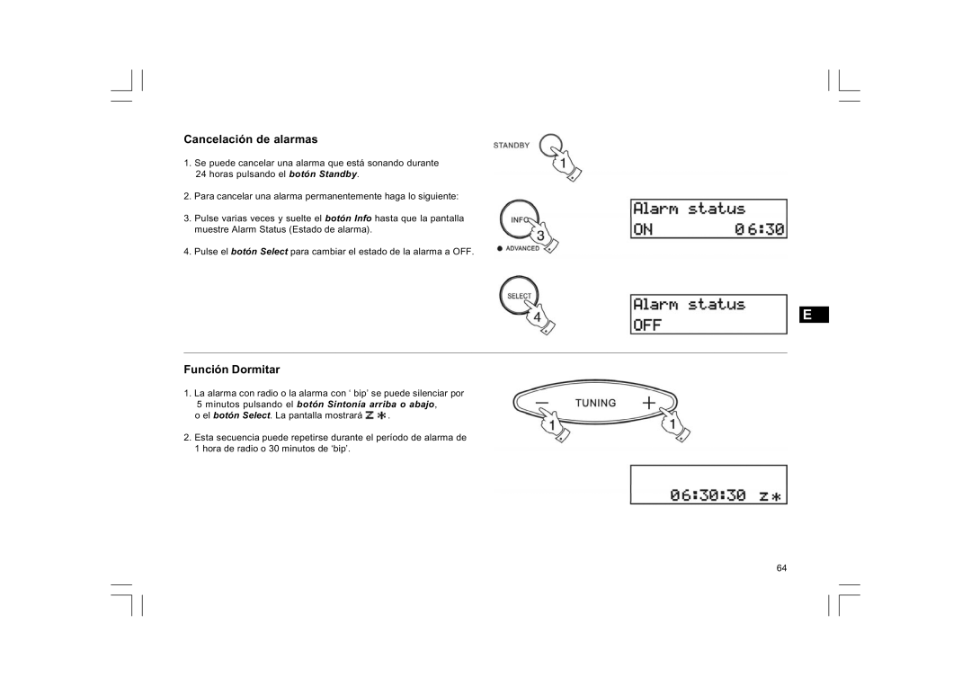 Sangean Electronics FM RDS/DAB digital clock radio, DCR-9/DCR-209 manual Cancelación de alarmas, Función Dormitar 