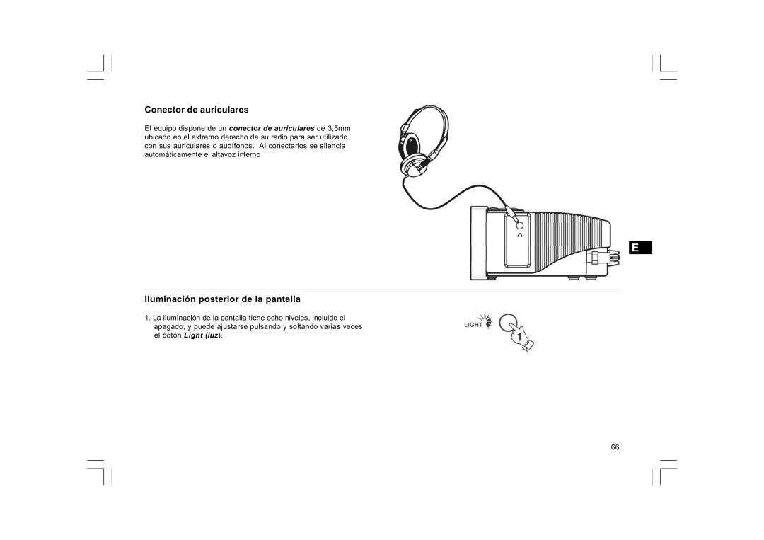 Sangean Electronics FM RDS/DAB digital clock radio manual Conector de auriculares, Iluminación posterior de la pantalla 