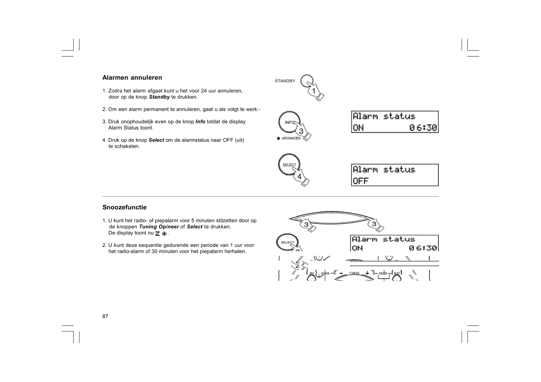 Sangean Electronics DCR-9/DCR-209, FM RDS/DAB digital clock radio manual Alarmen annuleren, Snoozefunctie 