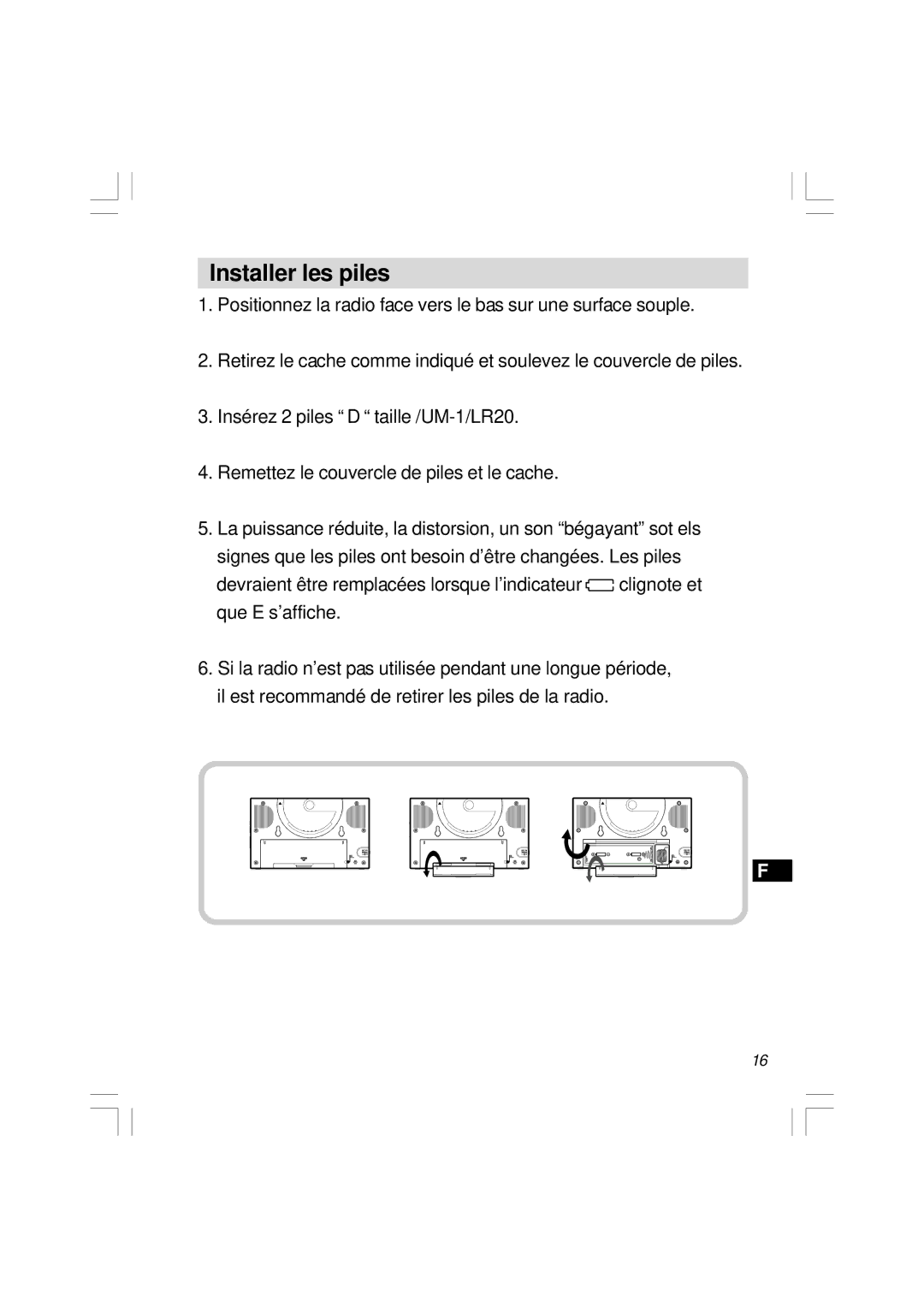 Sangean Electronics H201 manual Installer les piles 