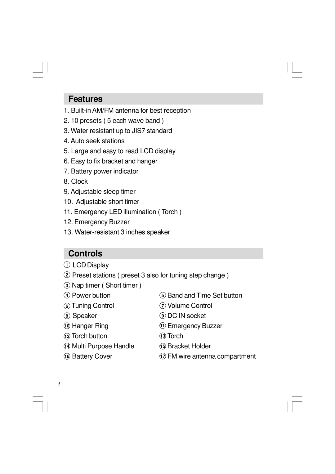 Sangean Electronics H201 manual Features, Controls 