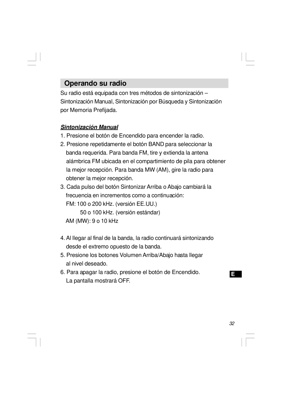 Sangean Electronics H201 manual Operando su radio, Sintonización Manual 