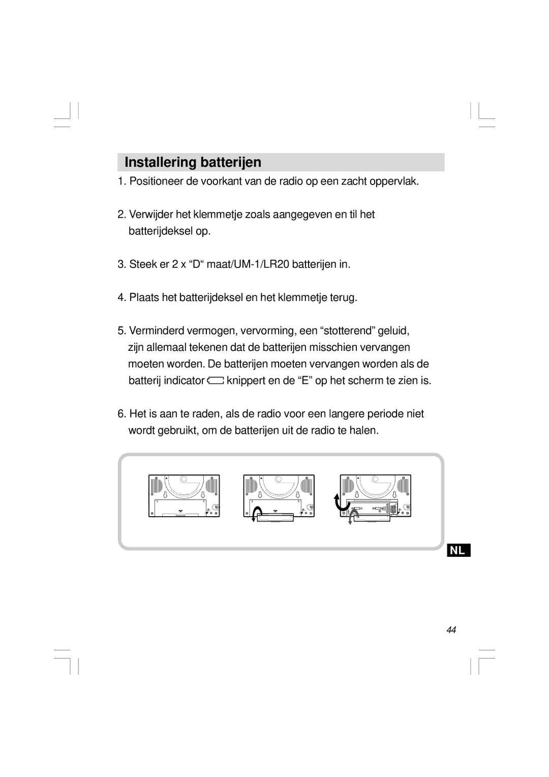 Sangean Electronics H201 manual Installering batterijen 