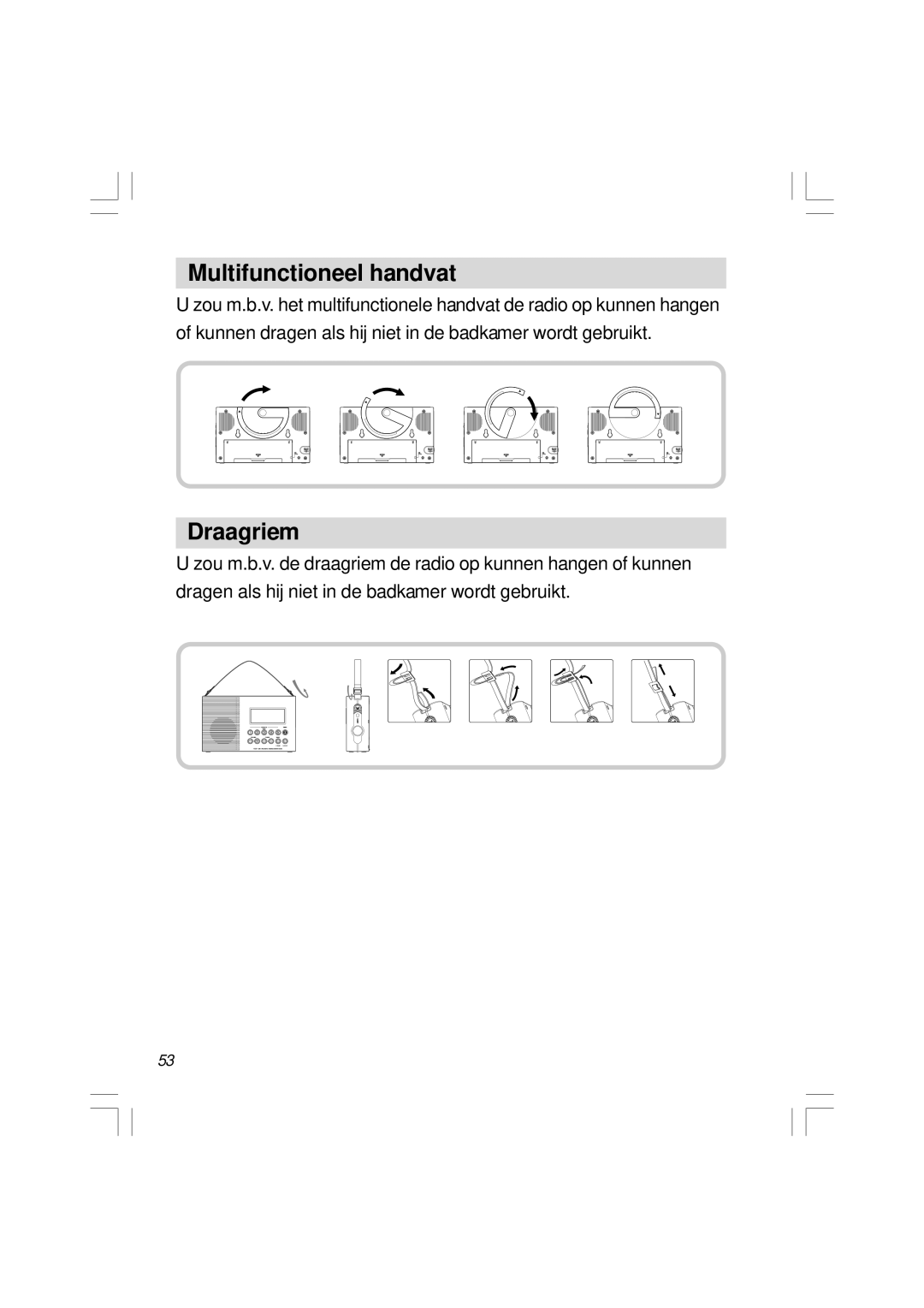 Sangean Electronics H201 manual Multifunctioneel handvat, Draagriem 