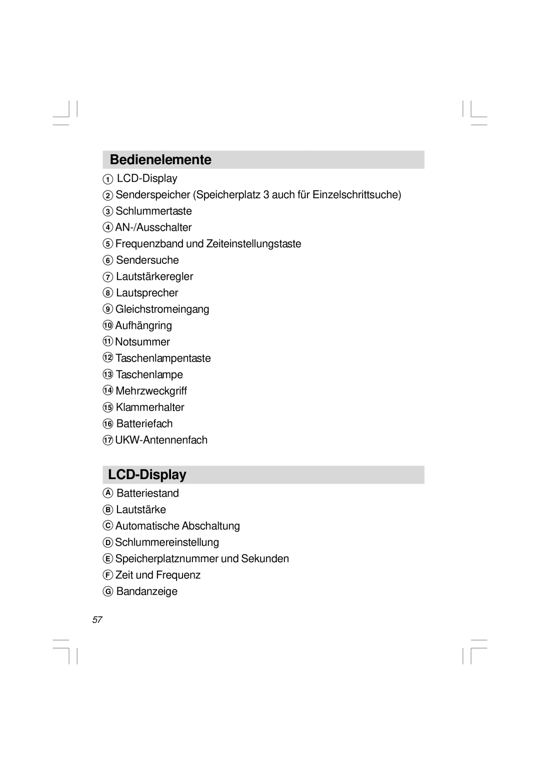 Sangean Electronics H201 manual Bedienelemente, LCD-Display 